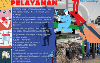 Pemberitahuan Gangguan Pelayanan Perbaikan Jaringan Pipa Distribusi diameter 300 di Wilayah Unit Sei.Ringin