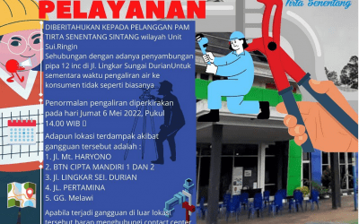 Pemberitahuan Gangguan Pelayanan Perbaikan Jaringan Pipa Distribusi diameter 300 MM di Wilayah Unit Sei.Ringin