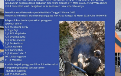Diberitahukan Kepada Pelanggan PAM Tirta Senentang Sintang Wilayah Unit Baning dengan adanya perbaikan pipa 10 inc didepan BTN Mata Bola JL. YC OEVANG OERAY