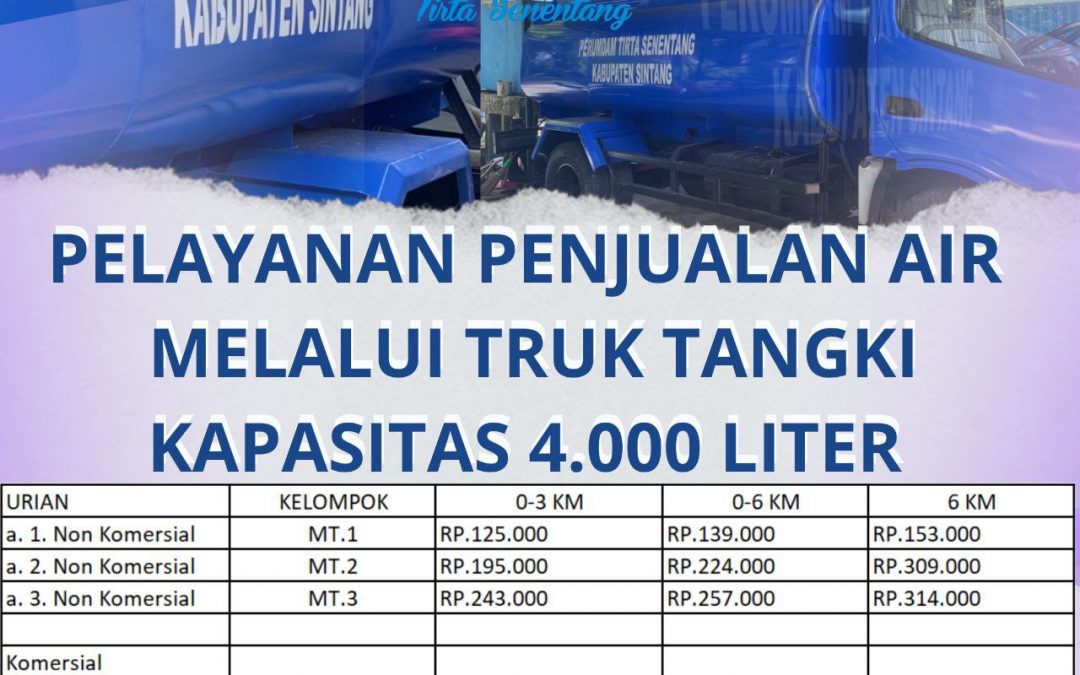 Pelayanan Penjualan Air Melalui Truk Tangki Kapasitas 4.000 Liter