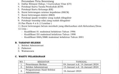 PENGUMUMAN PENERIMAAN CALON KARYAWAN PERUMDAM TIRTA SENENTANG KABUPATEN SINTANG 2024.