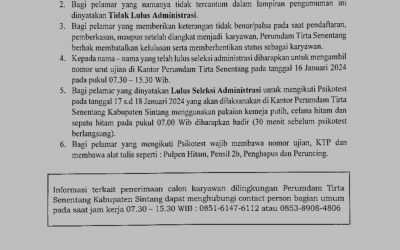 Hasil Seleksi Administrasi Penerimaan Calon Karyawan Perumdam Tirta Senentang Kabupaten Sintang 2024